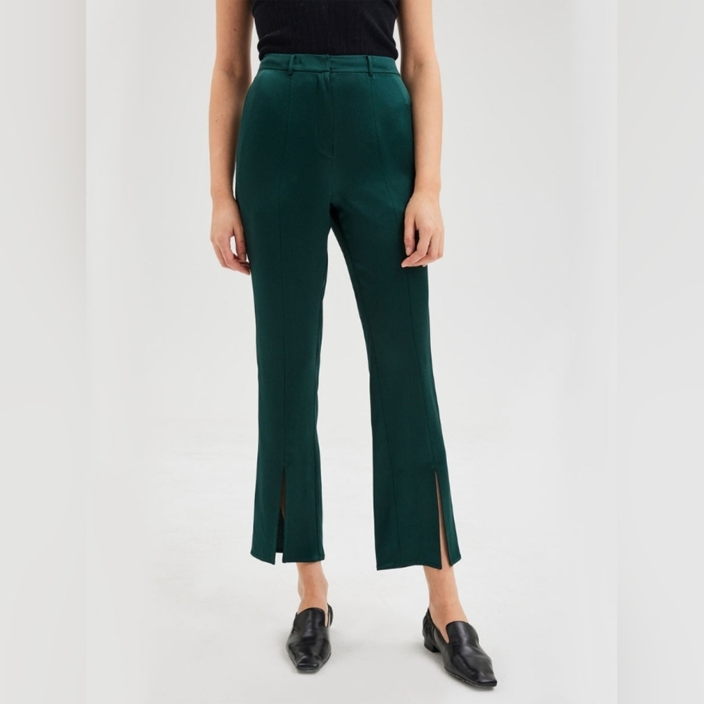 NWT Lattelier Silky Front Slit Trousers in Dark Green S? MEDIUM - Picture 1 of 12